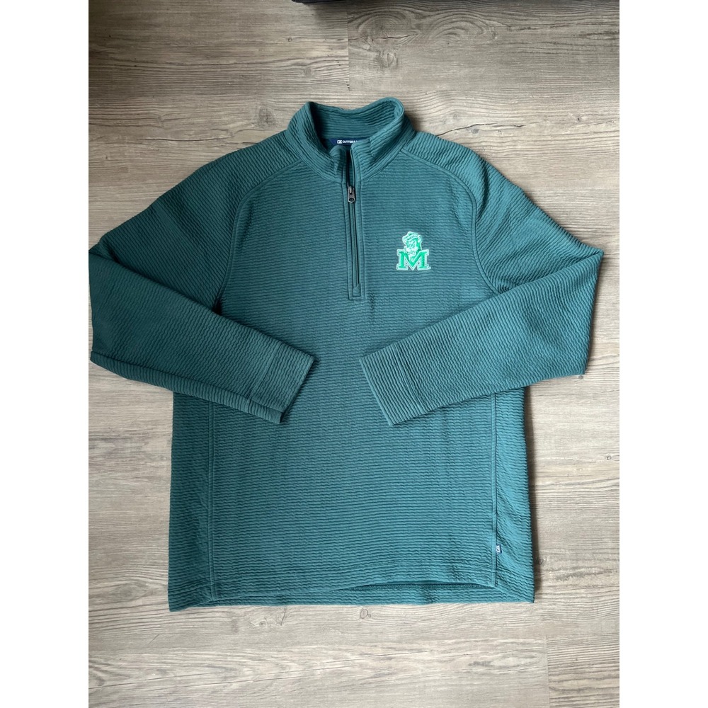 Cutter & Buck Men's Marshall Thundering Herd Quarter Zip Green Size Large